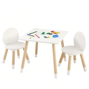 Kids Table And 2 Chairs Set, Toddler Table And Chair Set, Children Multi-Activity Table For Art, Craft, Reading, Learning White