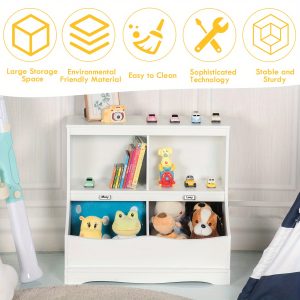 Lifezeal Children's Multi-Functional Bookcase Toy Storage Bin Kids Floor Cabinet White