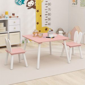 LIFEZEAL 3 Pieces Kids Table & Chairs Set Children Wooden Furniture Set w/Solid Wood Legs Christmas, Halloween Gift