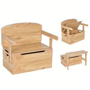 LIFEZEAL 3-in-1 Kids Convertible Storage Bench Wood Activity Table and Chair Set Natural