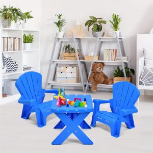 Lifezeal 3PCS Children Kids Table Chair Set Play Furniture Indoor Outdoor Blue