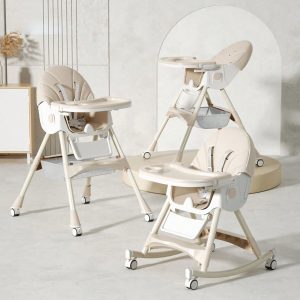 Children's Multi-Functional Dining Chair, Adjustable Children's Dining Chair Home Portable Dining Table Rocking Chair Beige