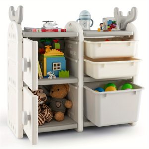 MULTIGOT Kids Toy Storage Organizer Toddler Multipurpose Cabinet Bookshelf Chest W/ Bin