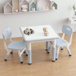 Kids Table And 2 Chair Set, Height Adjustable Toddler Table And 2 Chairs Set For Ages 2-10, Graffiti Desktop, Non-Slip Legs, Arts & Crafts Table, Children 4 In 1 Activity Table For Daycare Classroom Light Grey