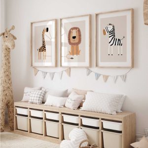 3pcs Set Boho-Chic Safari Animal Prints for Nursery & Youngsters' Room - Frameless Canvas Wall Art, Modern Beige Nursery Decor, Perfect for Bedroom, Living Room, and Classroom - Versatile Indoor/Outdoor Use