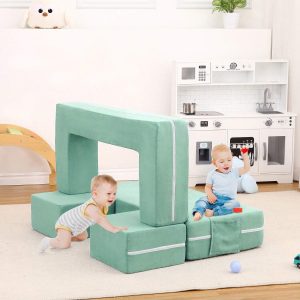 3-Piece Modular Kids Play Couch, Convertible Foam Toddler Sofa For Playroom & Bedroom, Removable Cover Mint Green