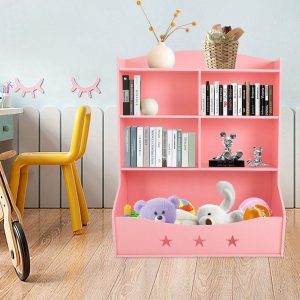 3-Layer And A Half Bookshelf, Kids' Storage Organizer, Book And Toy Storage Cabinet, Home Organization Toy Bookcase Baby Pink