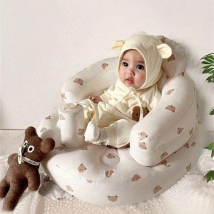 Inflatable Sofa Baby Seat, Children PortableBaby Support Seat,Baby Shower Chair Floor Seater,Built In Air Pump, For Babies 3 Months And Up Back Support Sofa Brown