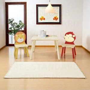 Kids Table And 2 Chairs Set,3 Pieces Toddler Table And Chair Set, Wooden Activity Play Table Set ,Easy To Assemble,MDF+Pine,Natural,(Lion&Monkey),HomeNest9 Natural + Solid Wood+MDF